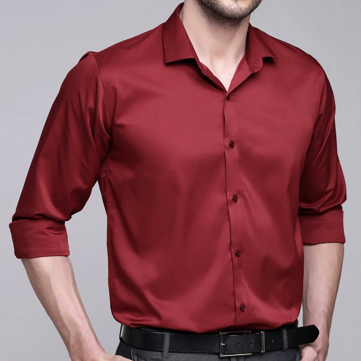 PREMIUM SATIN SHIRT | FORMAL SHIRT FOR MEN | LUXURIOUS SATIN LYCRA PARTY WEAR-Maroon Shirt