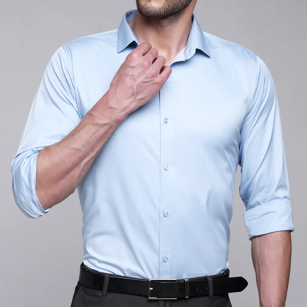 PREMIUM SATIN SHIRT | FORMAL SHIRT FOR MEN | LUXURIOUS SATIN LYCRA PARTY WEAR-Sky Blue Shirt