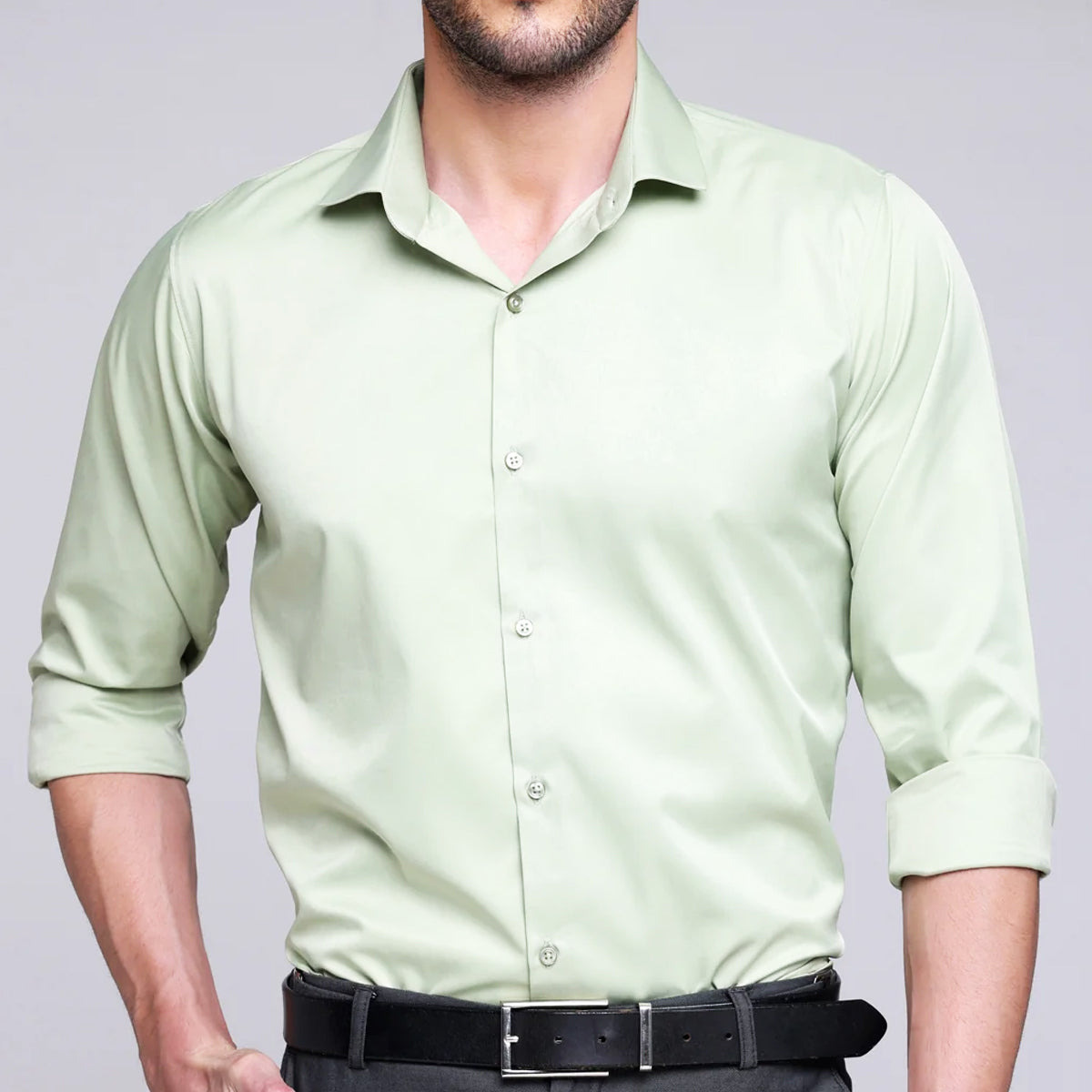 Premium Satin Lycra Formal Pista Mint Green Shirt