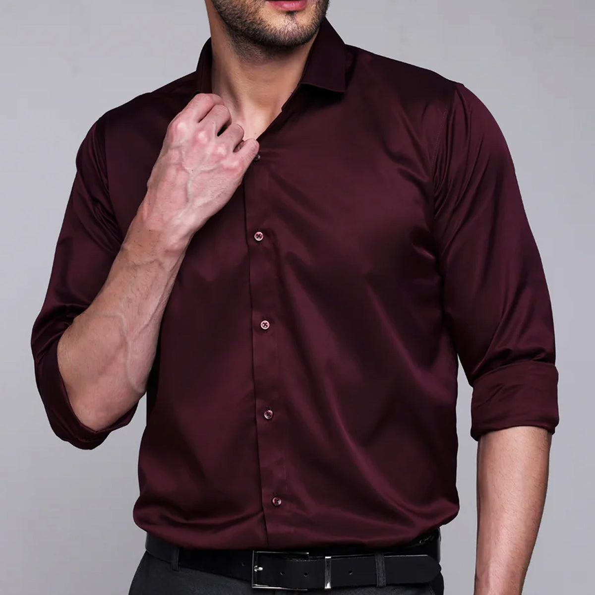 PREMIUM SATIN SHIRT FORMAL SHIRT FOR MEN LUXURIOUS SATIN LYCRA PARTY WEAR-Dark Maroon Shirt