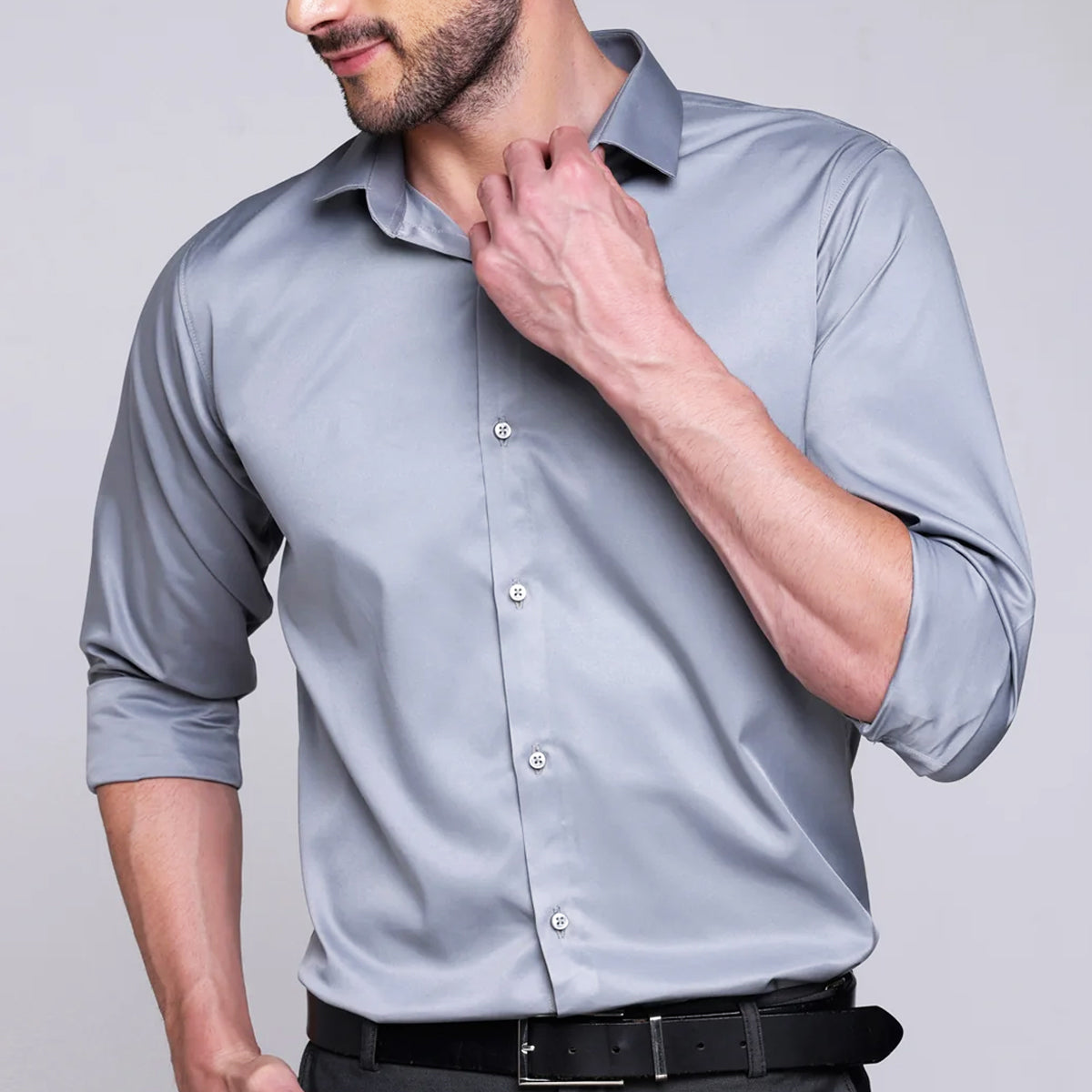 PREMIUM SATIN SHIRT | FORMAL SHIRT FOR MEN | LUXURIOUS SATIN LYCRA PARTY WEAR-Grey Shirt