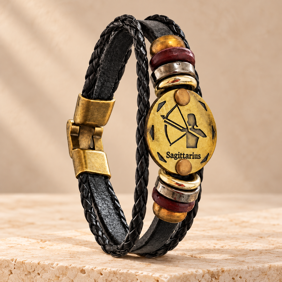 Sagittarius (Dhanu Rashi) Celestial Zodiac Leather Bracelet with Brass Signet