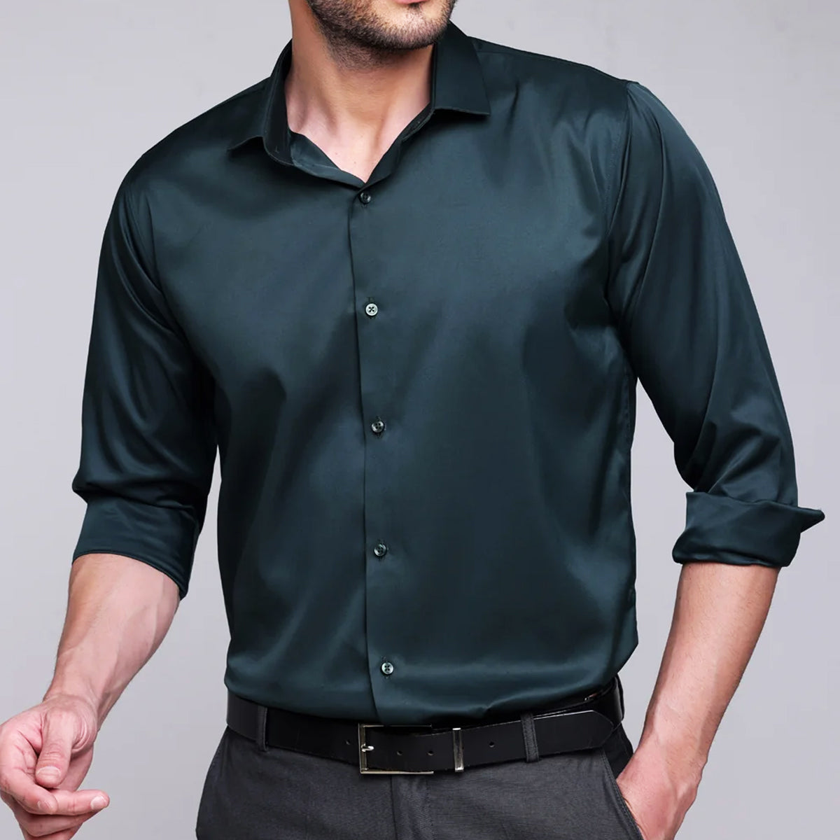 PREMIUM SATIN SHIRT | FORMAL SHIRT FOR MEN | LUXURIOUS SATIN LYCRA PARTY WEAR-Dark Green Shirt