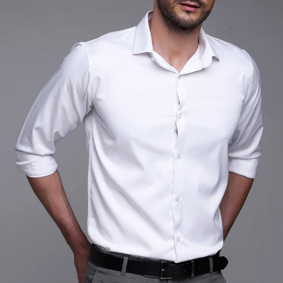 PREMIUM SATIN SHIRT | FORMAL SHIRT FOR MEN | LUXURIOUS SATIN LYCRA PARTY WEAR-White Shirt