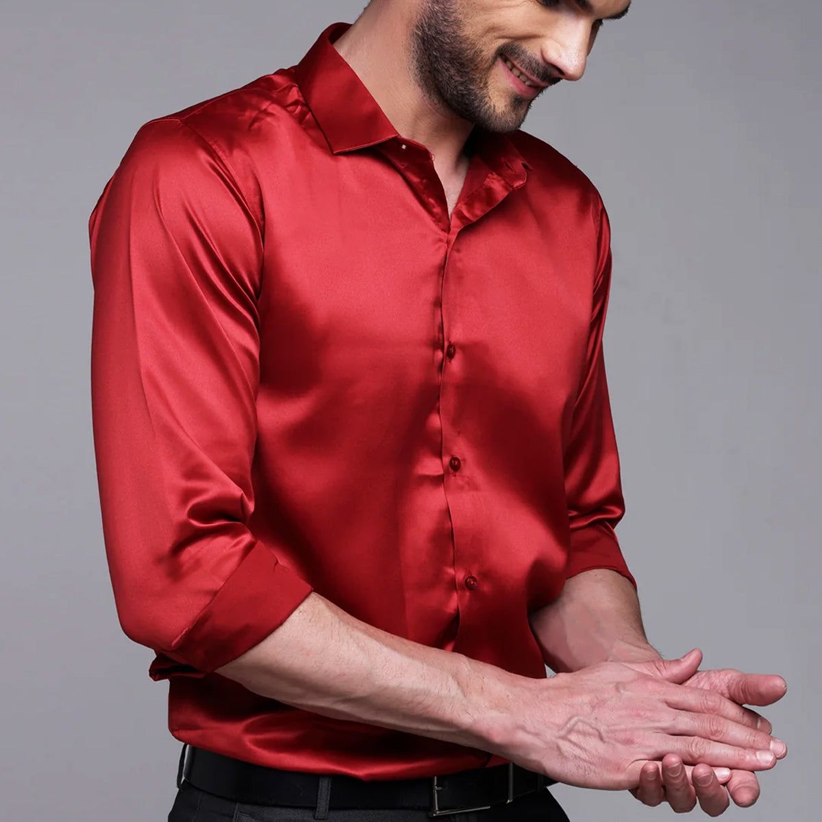 PREMIUM SATIN SHIRT | FORMAL SHIRT FOR MEN | LUXURIOUS SATIN LYCRA PARTY WEAR-Red Shirt