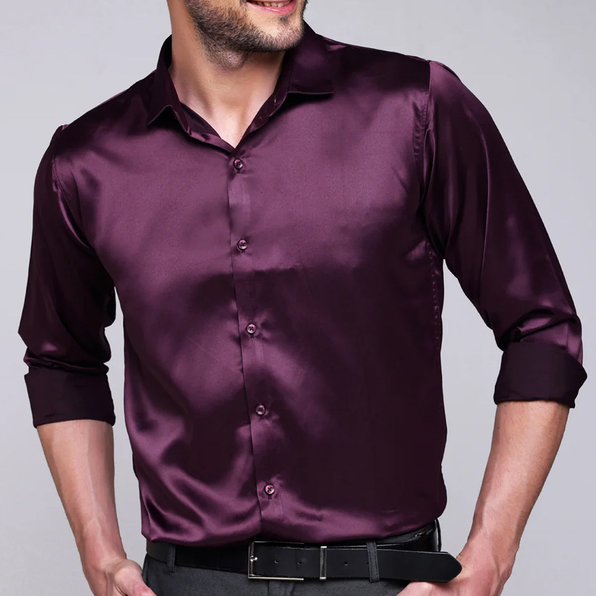 PREMIUM SATIN SHIRT | FORMAL SHIRT FOR MEN | LUXURIOUS SATIN LYCRA PARTY WEAR-Wine/Purple Shirt