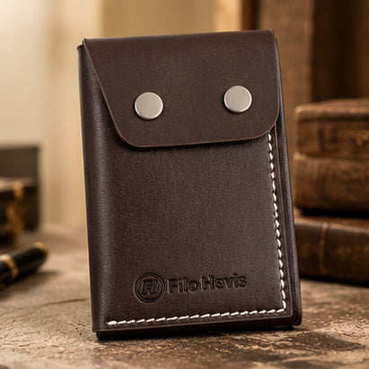 Leather Snap Button Wallet for Men – Compact Card Holder with Cash Pocket- Tan
