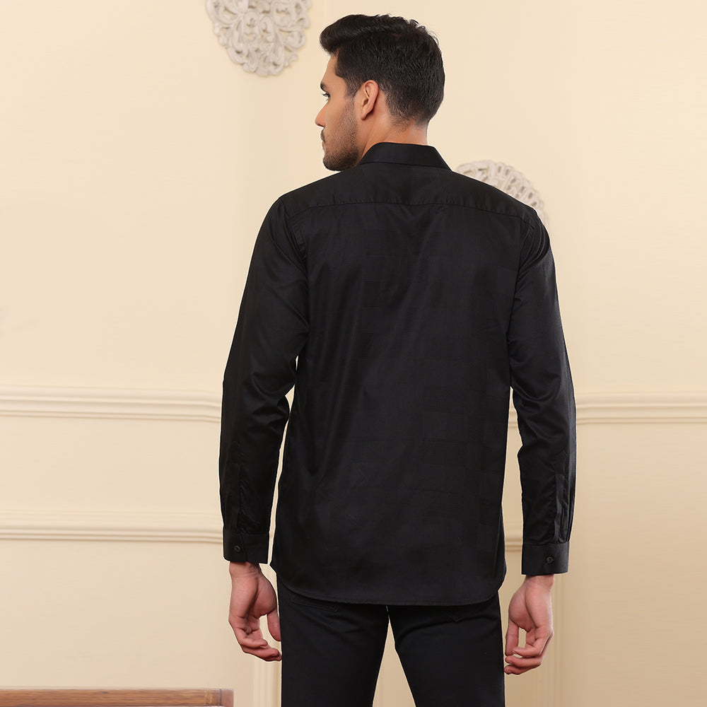 Self checks Textured Formal Shirt Black color