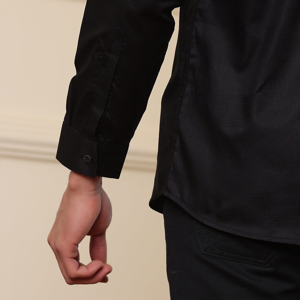 Self checks Textured Formal Shirt Black color