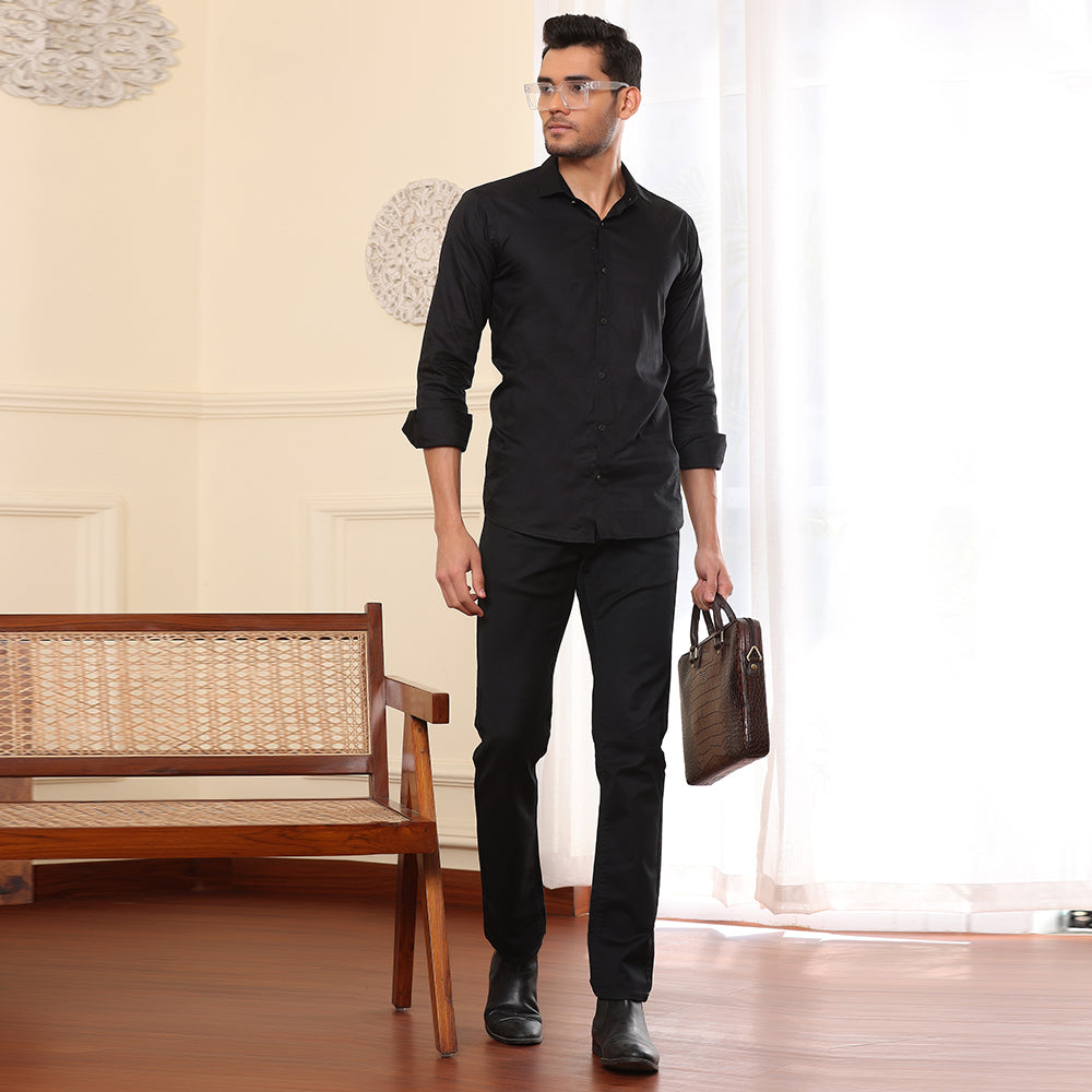 Self checks Textured Formal Shirt Black color