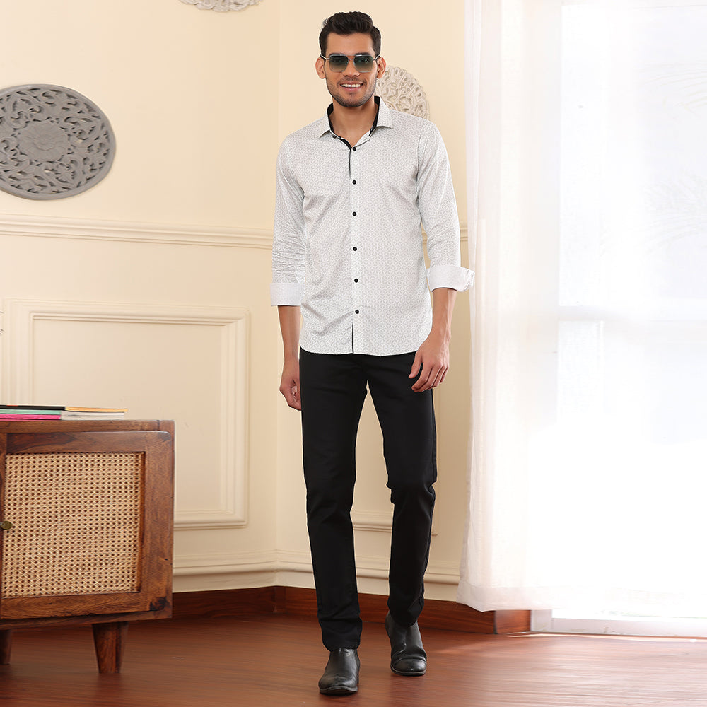 PRINTED SHIRTS | FORMAL & CASUAL SHIRTS FOR MEN | FILO HEVIS GEOMETRIC PRINTS SHIRT COLLECTION-White