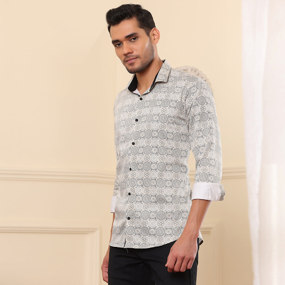 Geometrical Print Casual Shirt Beige color