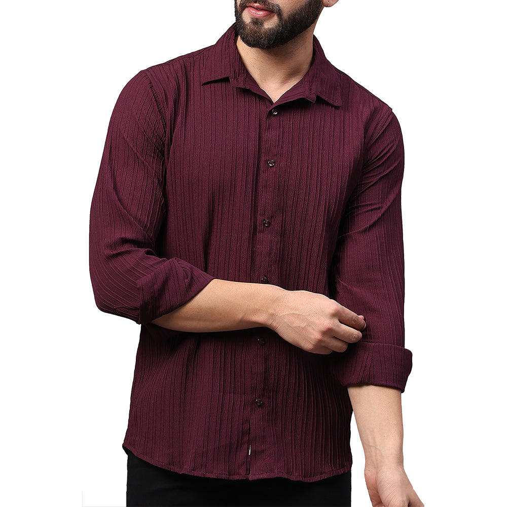 Crushed Self Stripe Maroon Shirt