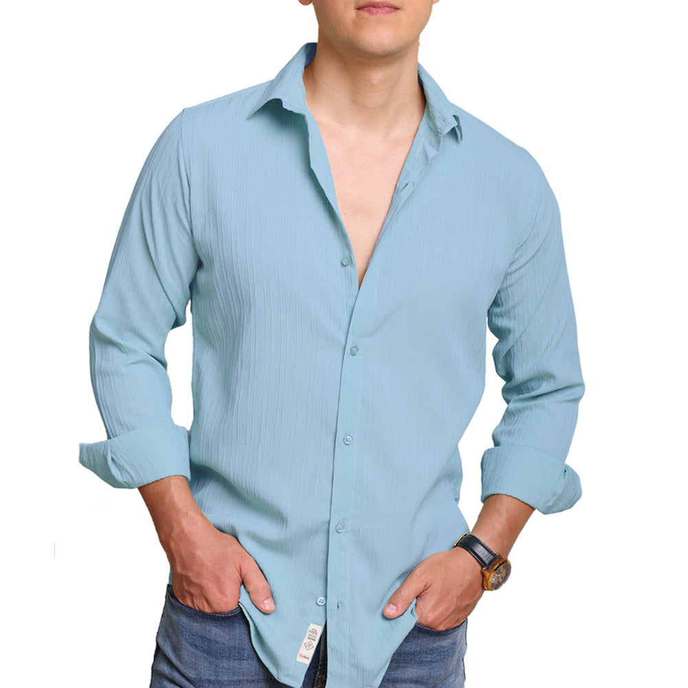 Crushed Stripe Shirt Sky Blue Color