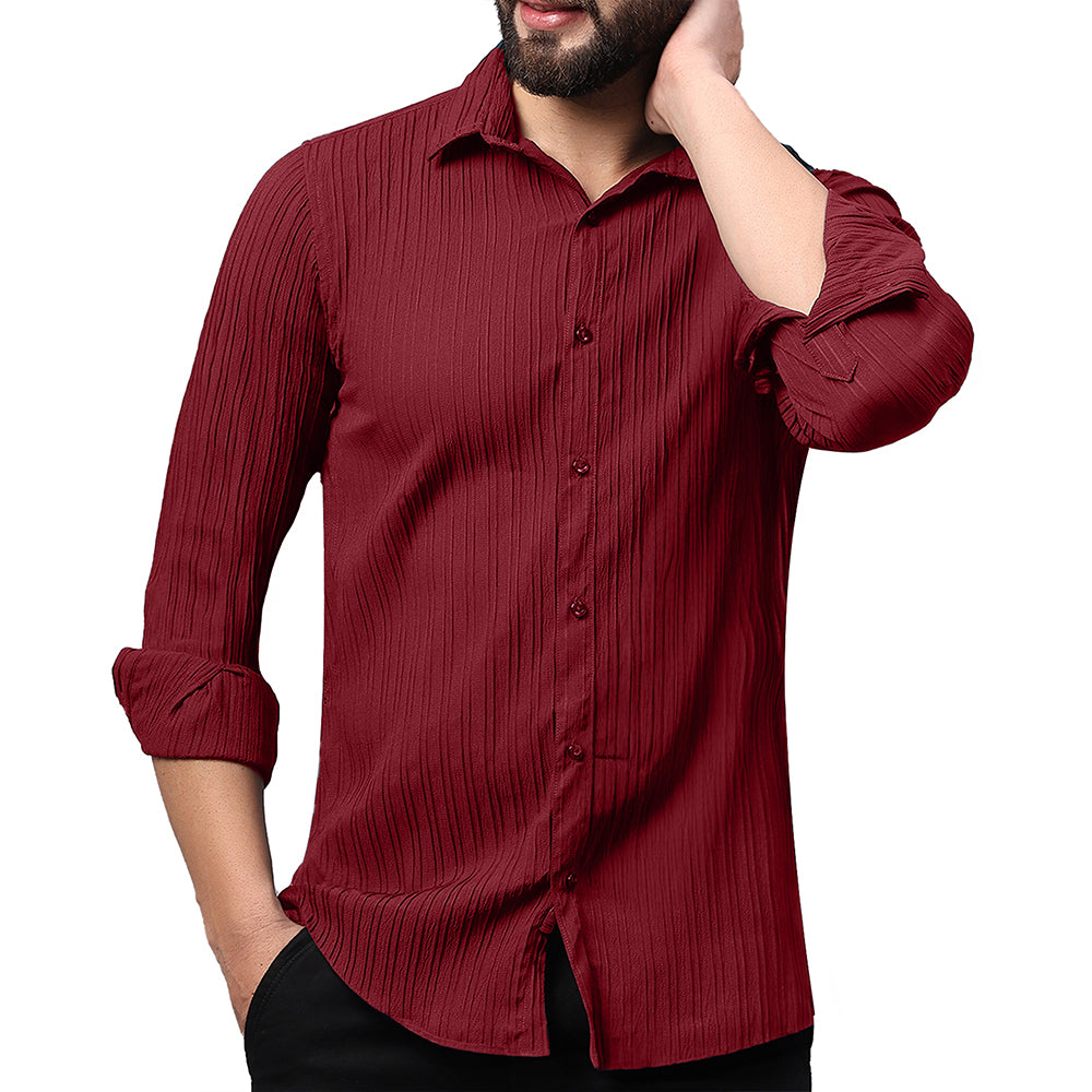 SELF-STRIPE TEXTURED POPCORN SHIRT | CASUAL SHIRTS FOR MEN