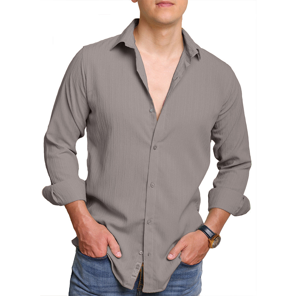 Crushed Self Stripe Grey Shirt