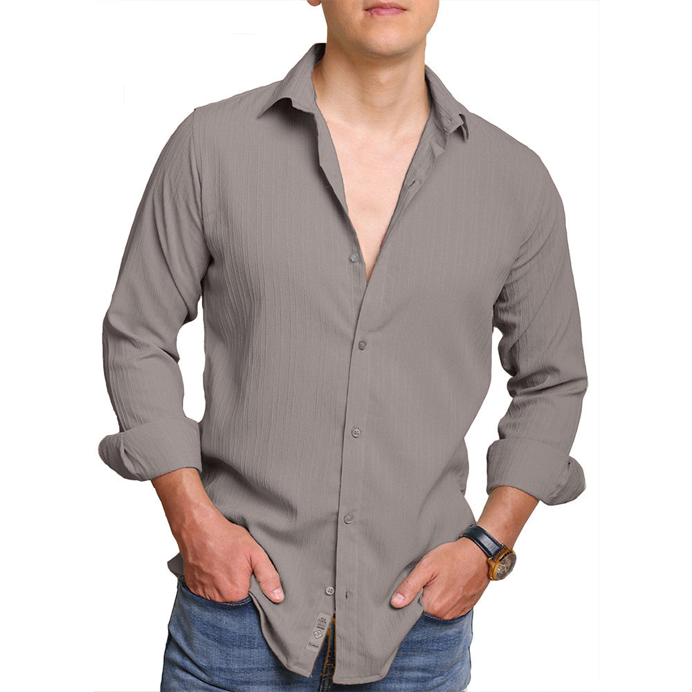 SELF-STRIPE TEXTURED POPCORN SHIRT | CASUAL SHIRTS FOR MEN Filo Hevis