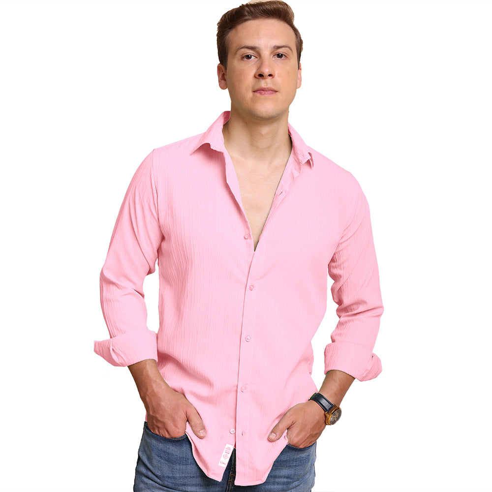 Crushed Self Stripe Pink Shirt