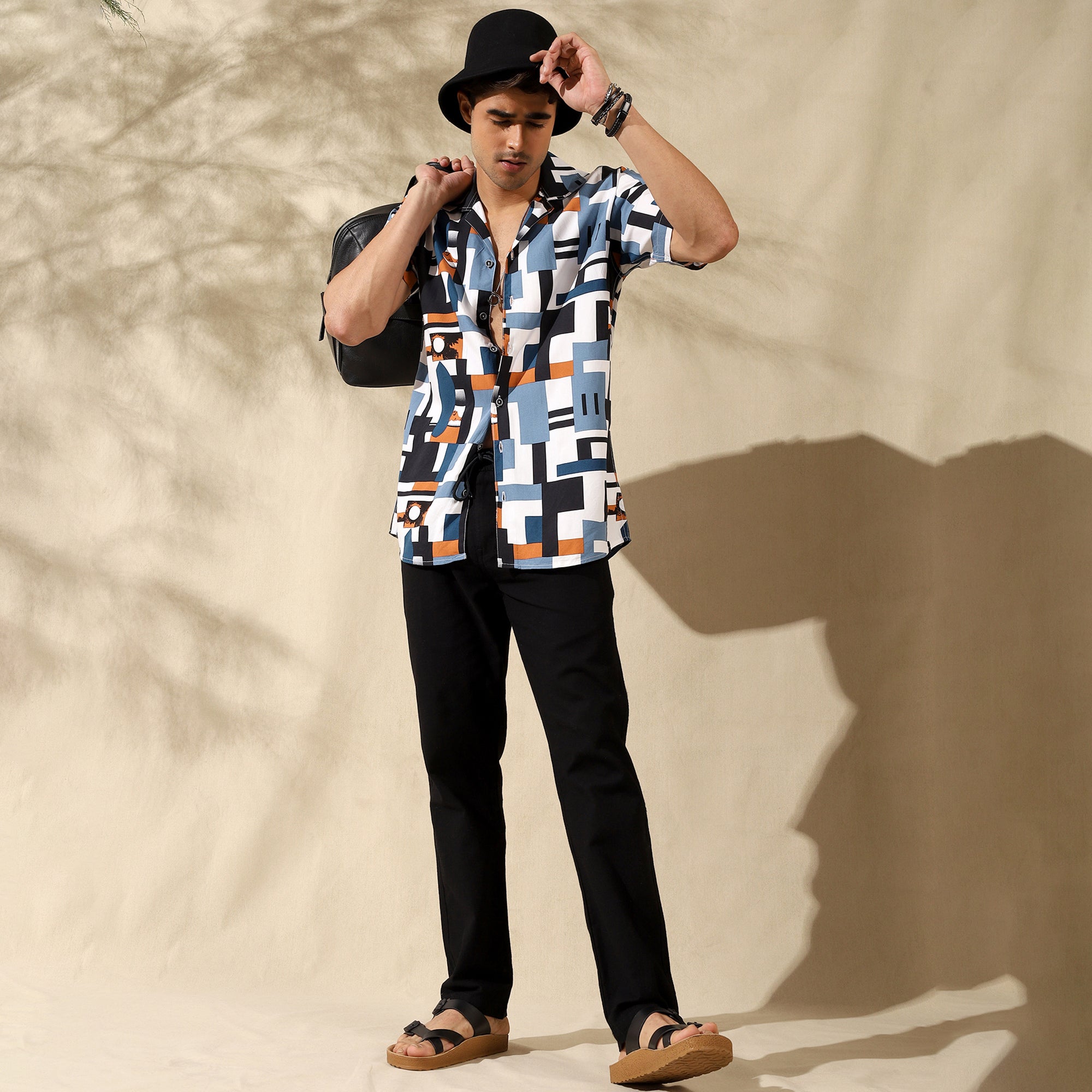 BLUE HALF CASUAL PRINTED COTTON SHIRT REGULAR FIT FOR MEN Filo Hevis