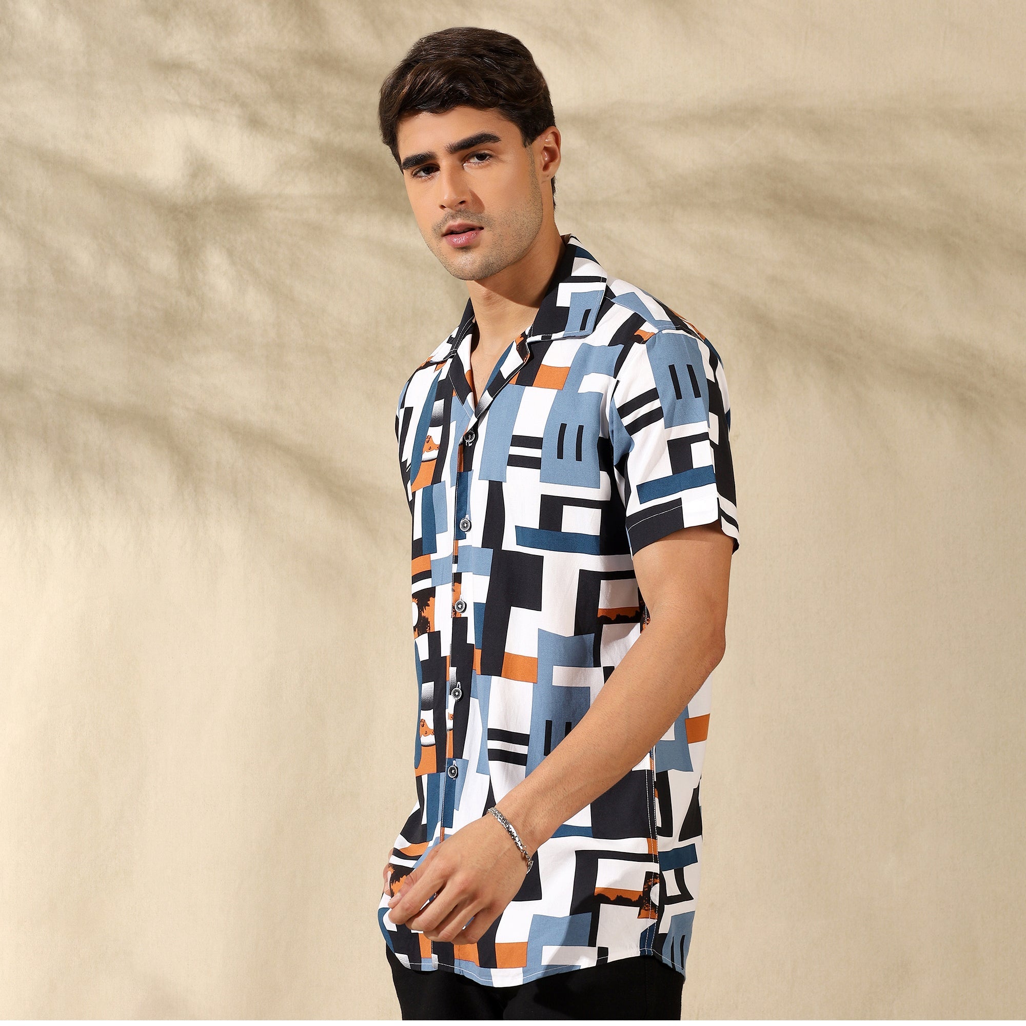 BLUE HALF CASUAL PRINTED COTTON SHIRT REGULAR FIT FOR MEN Filo Hevis