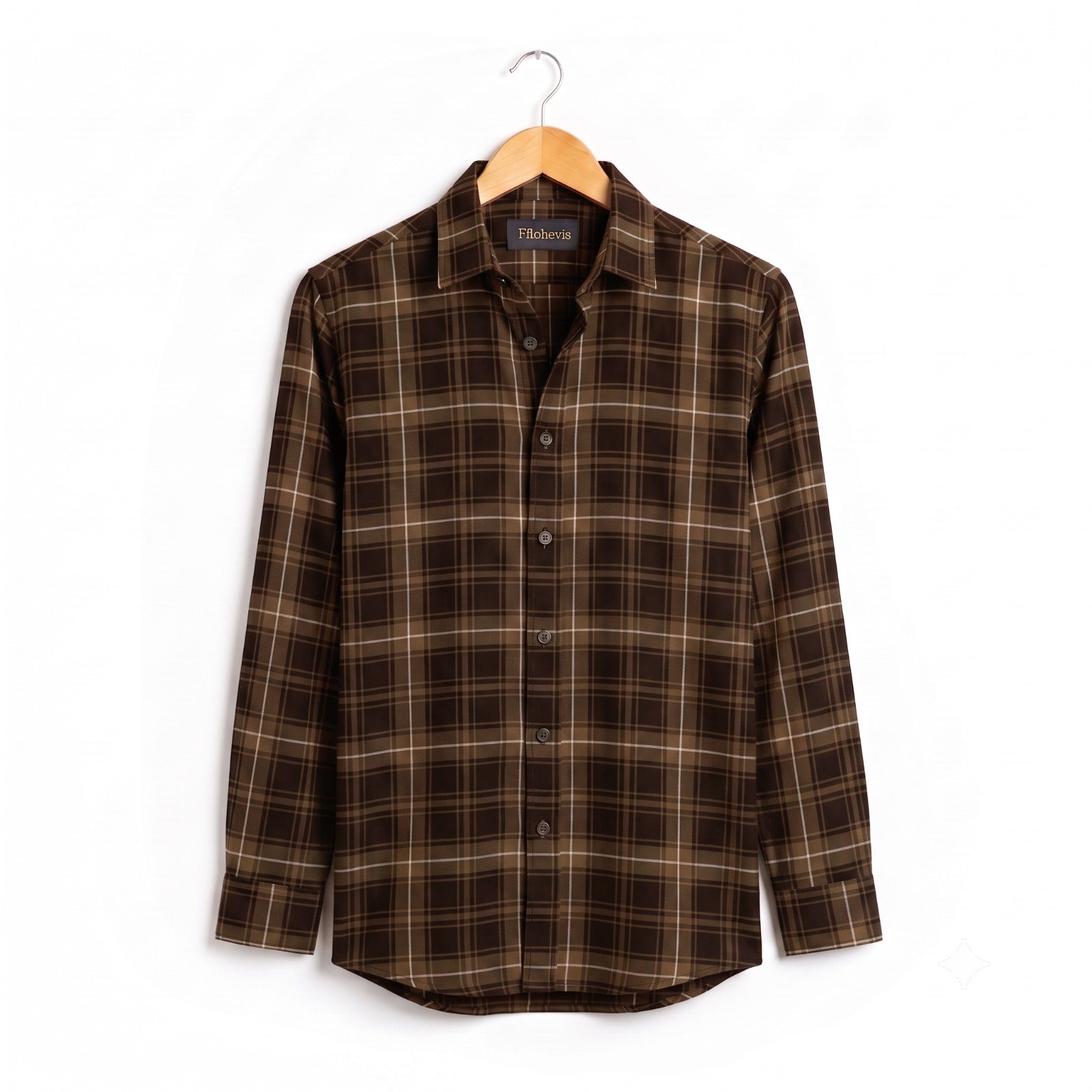 FORMAL COTTON CHECK SHIRTS FOR MEN - Brown Plaid (Long Sleeve) Filo Hevis