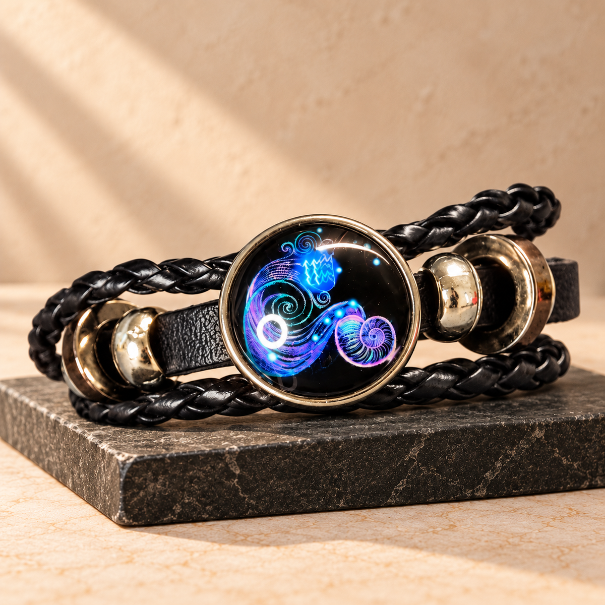 Aquarius (Kumbh) Rashi Luminous Faux Leather Bracelet | Zodiac band