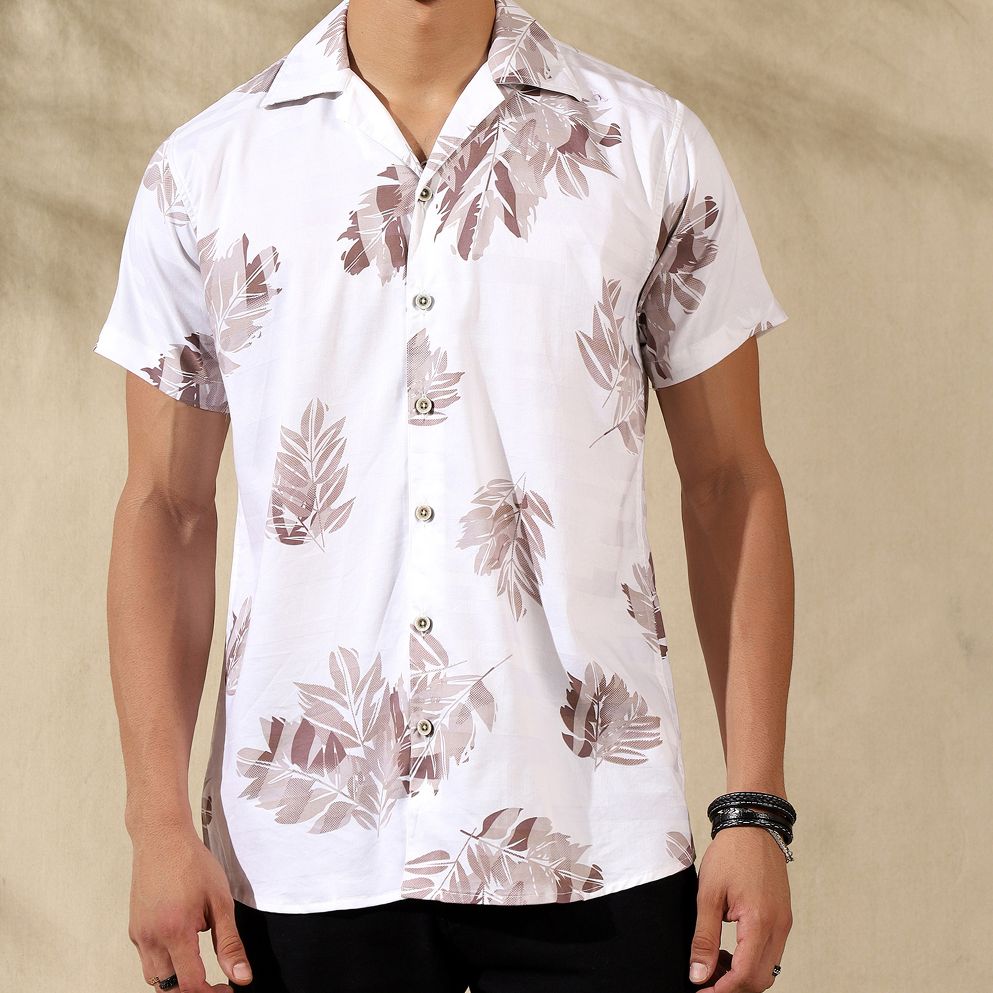 BROWN HALF CASUAL PRINTED COTTON SHIRT REGULAR FIT FOR MEN
