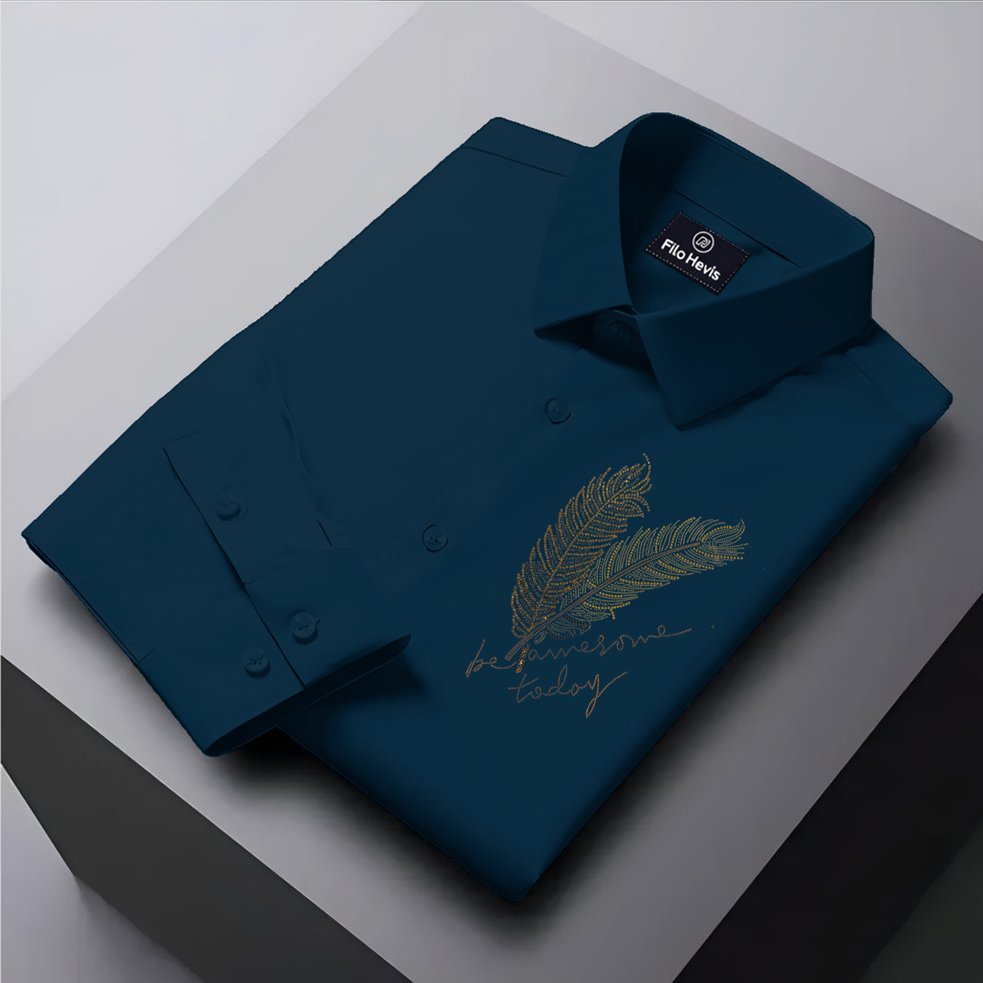 PARTY SHIRTS FOR MEN | PREMIUM SHIRTS | CLUB SHIRTS Feather Embroidery-Teal Blue