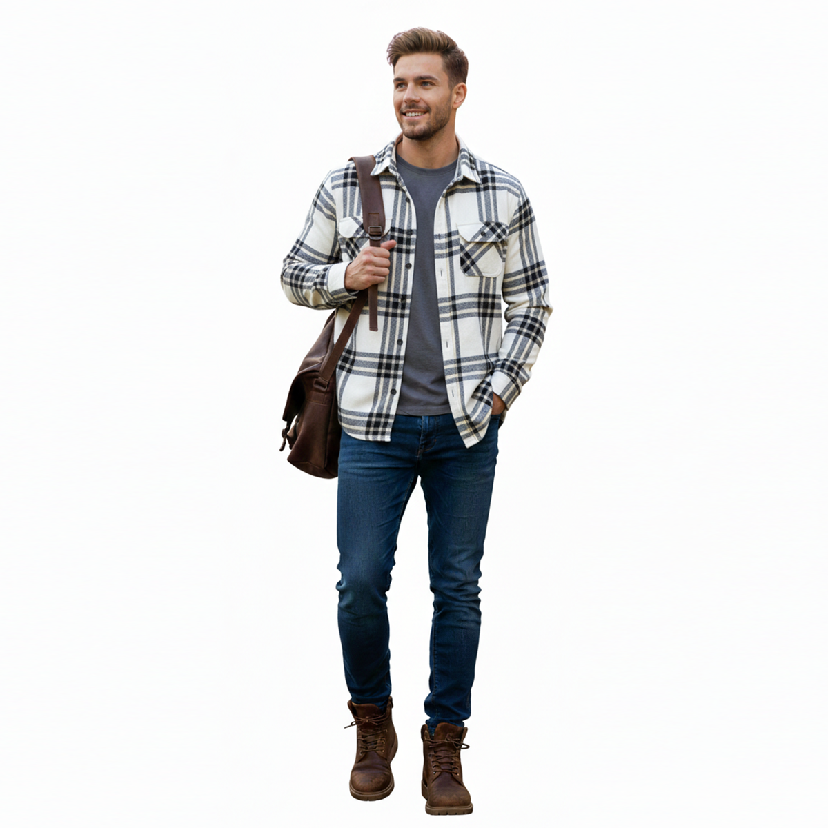 Men’s White Winter Check Shirt | Full Sleeves My Store