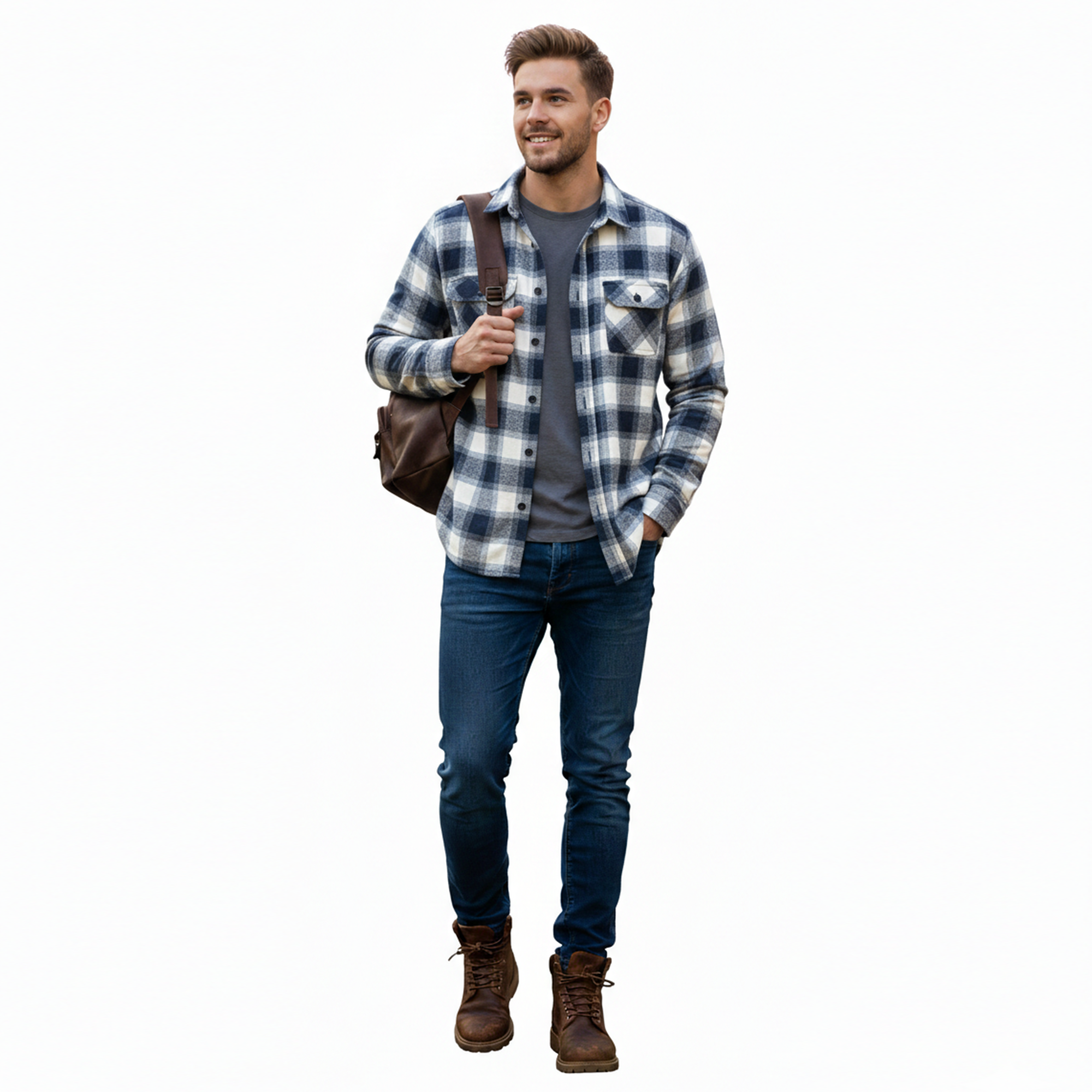 Menβs Navy Blue Winter Check Shirt | Full Sleeves