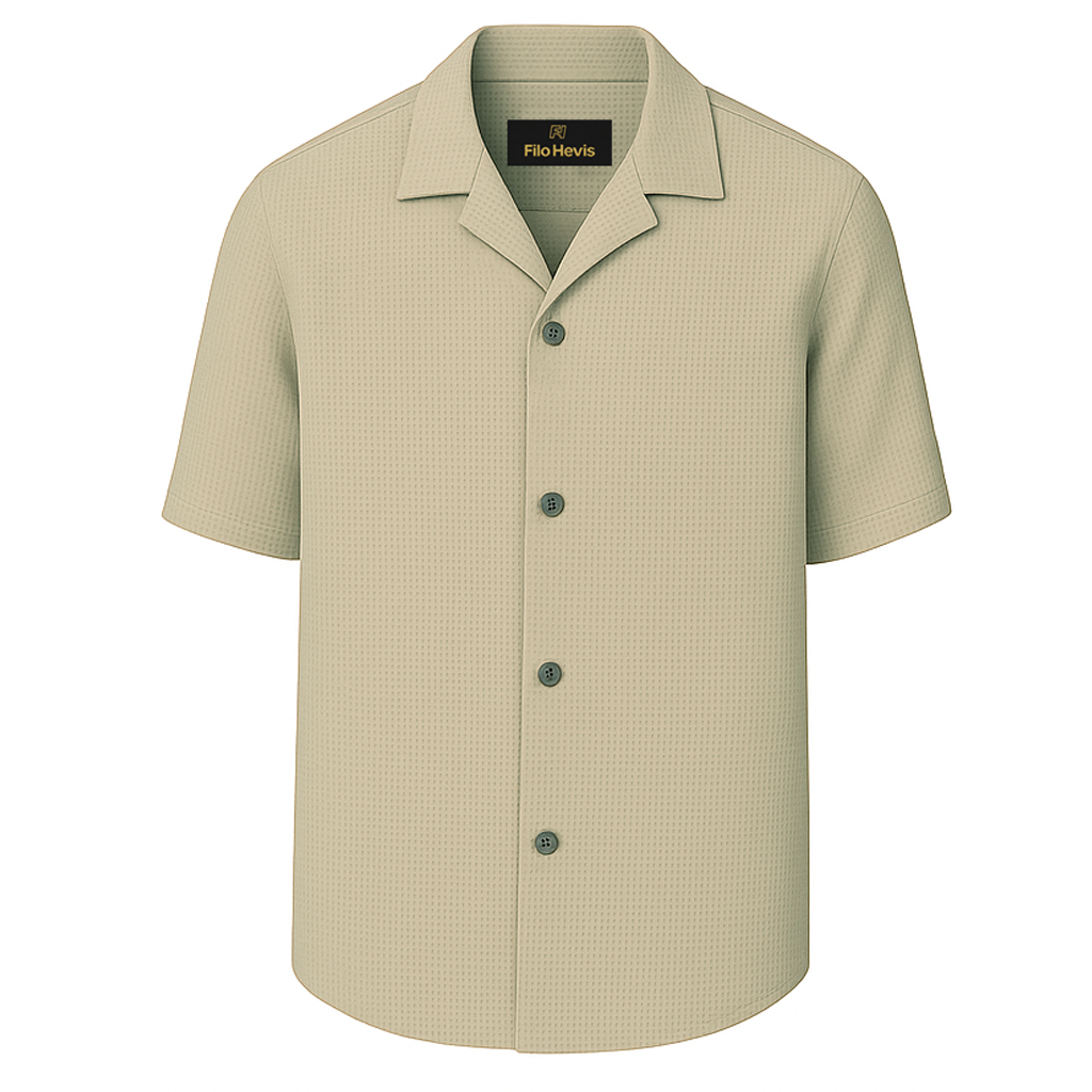 Men’s Premium Popcorn Texture Co-ord Set – Polyester Comfort Shirt & Trouser-Cream