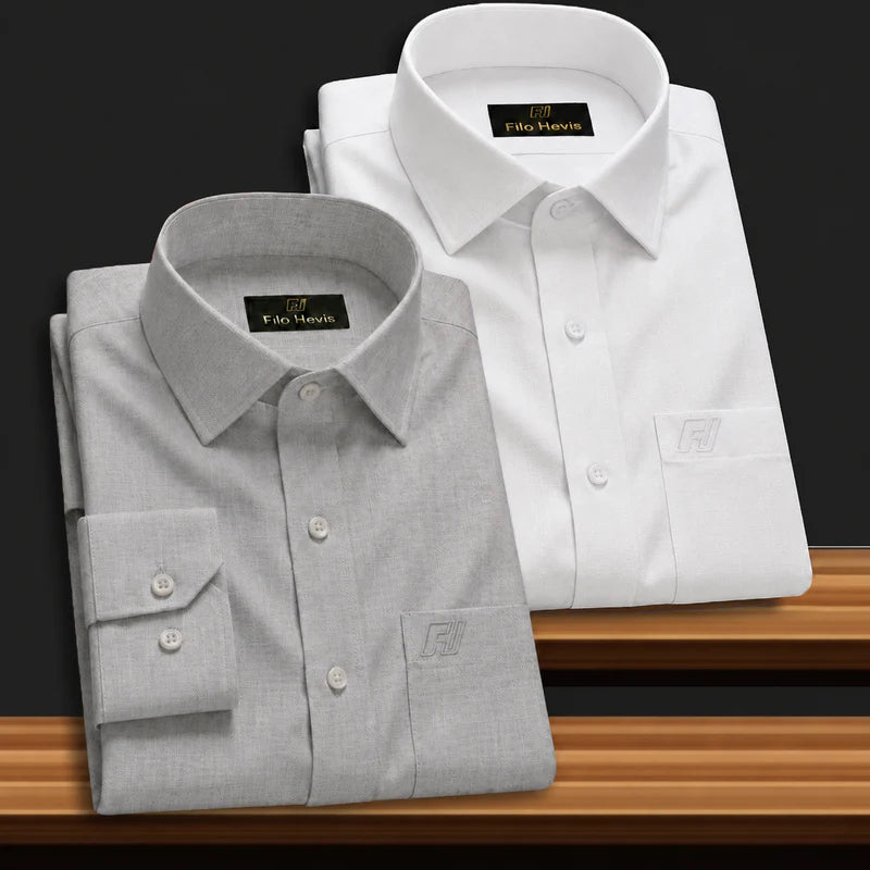 Combo of 2 Filafil Fabric Regular Fit Formal Shirts – White & Grey (Single Pocket)