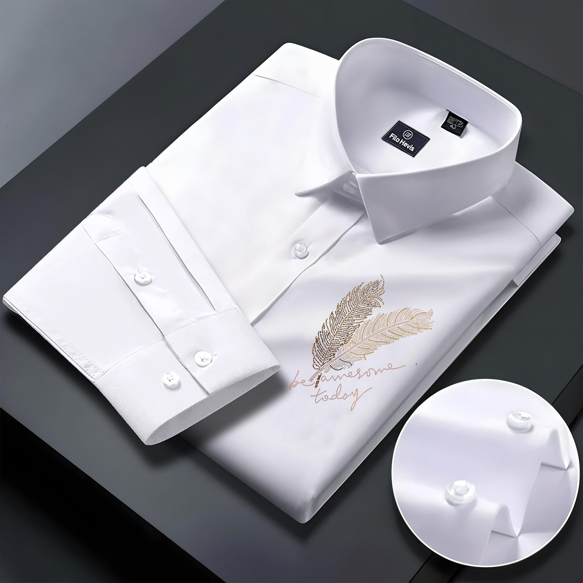 PARTY SHIRTS FOR MEN | PREMIUM SHIRTS | CLUB SHIRTS Feather Embroidery-White