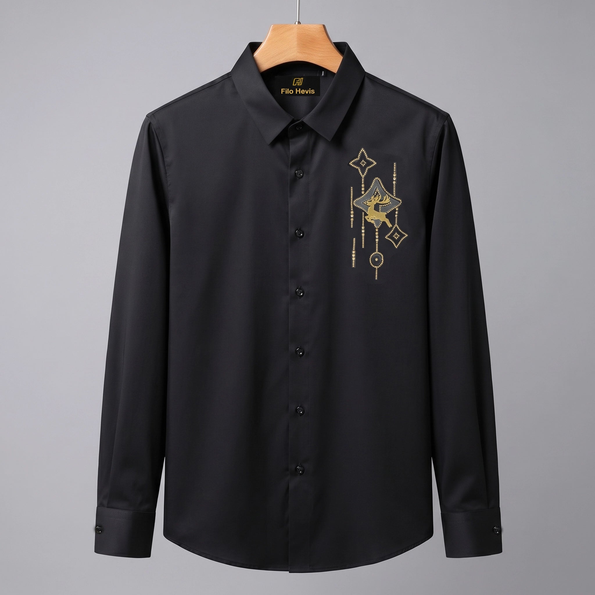 PARTY SHIRTS FOR MEN | PREMIUM SHIRTS | CLUB SHIRTS Deer Embroidery-Black