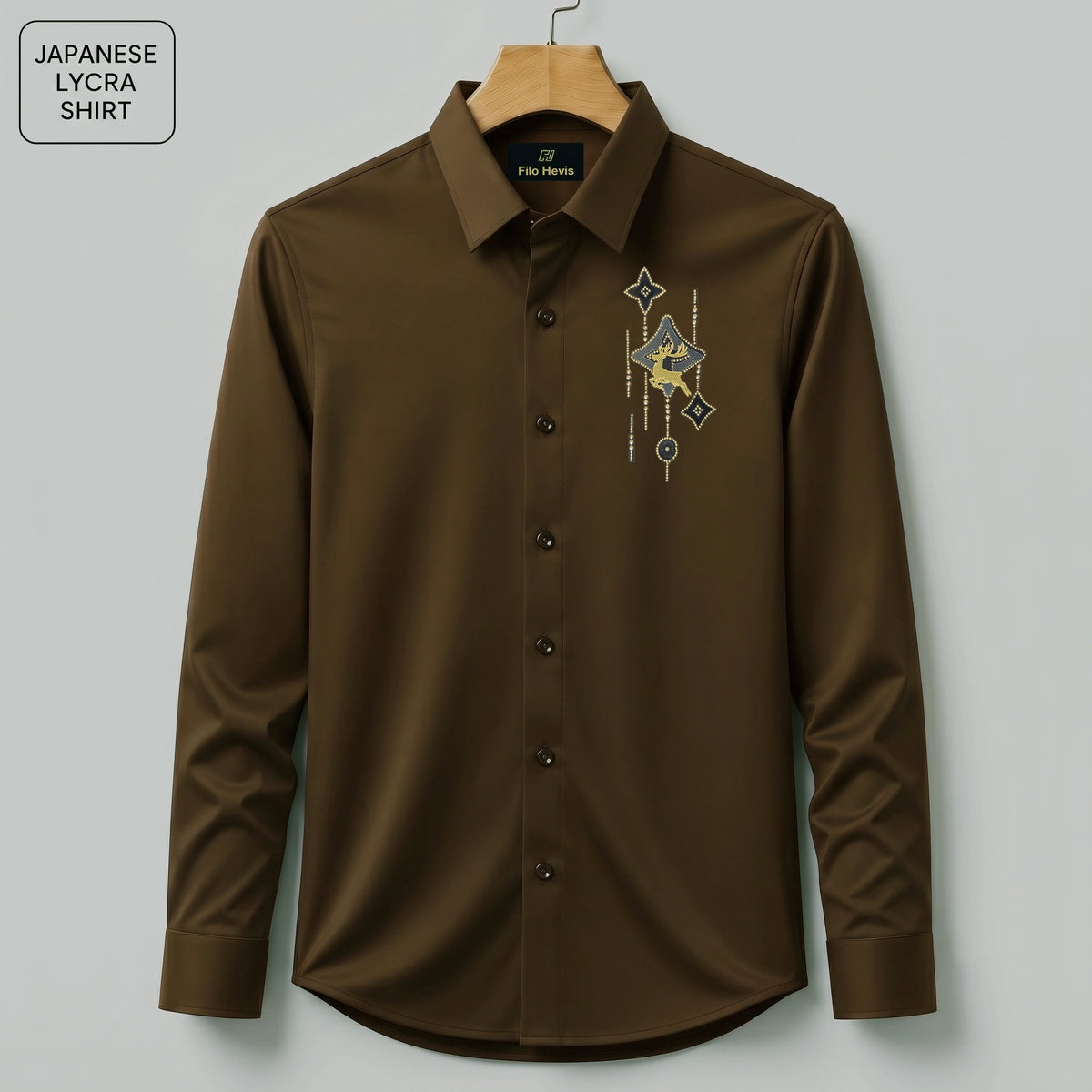 Deer Embroidery Party Shirts | Club Wear | Light-Brown