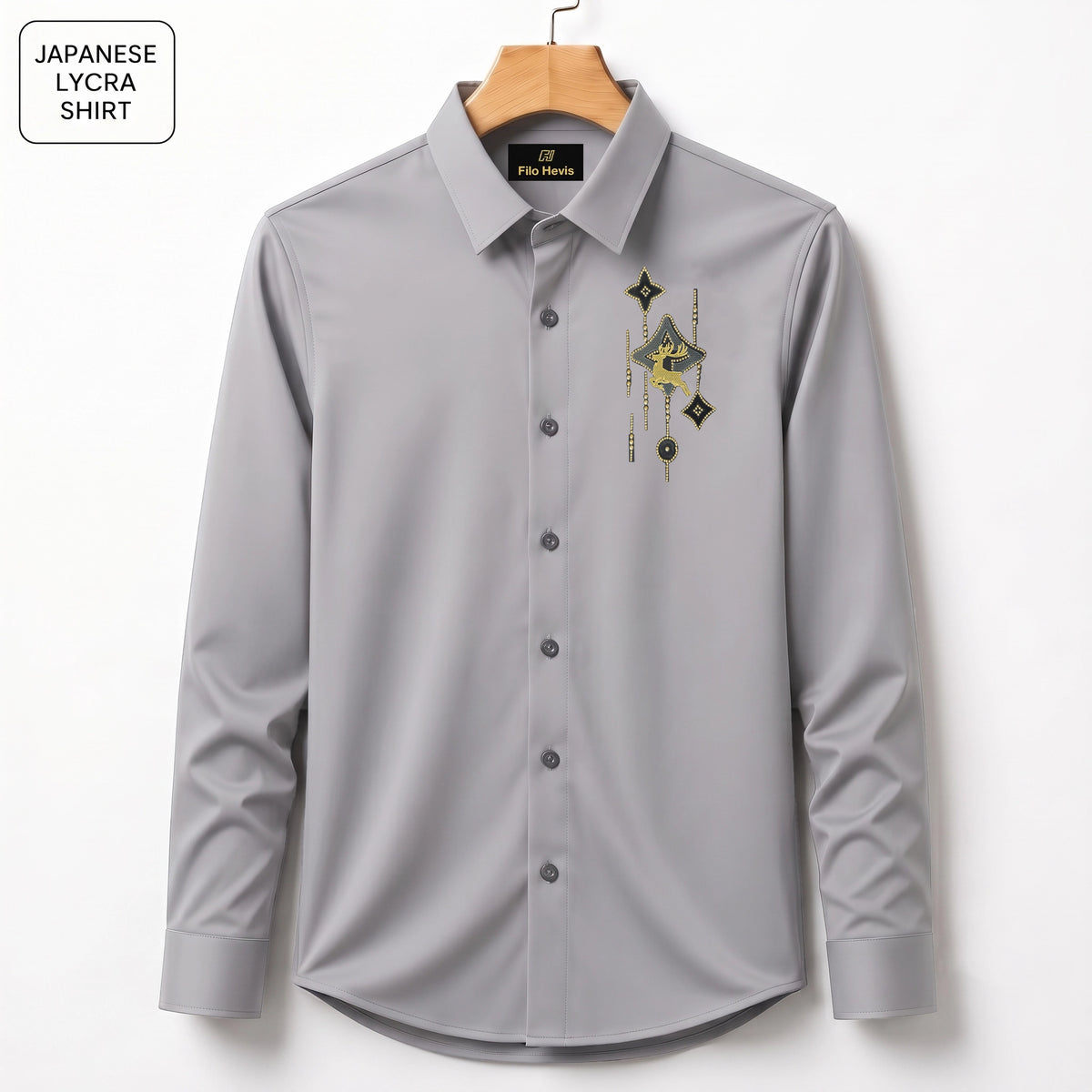 Deer Embroidery Party Shirts | Club Wear | Light Grey