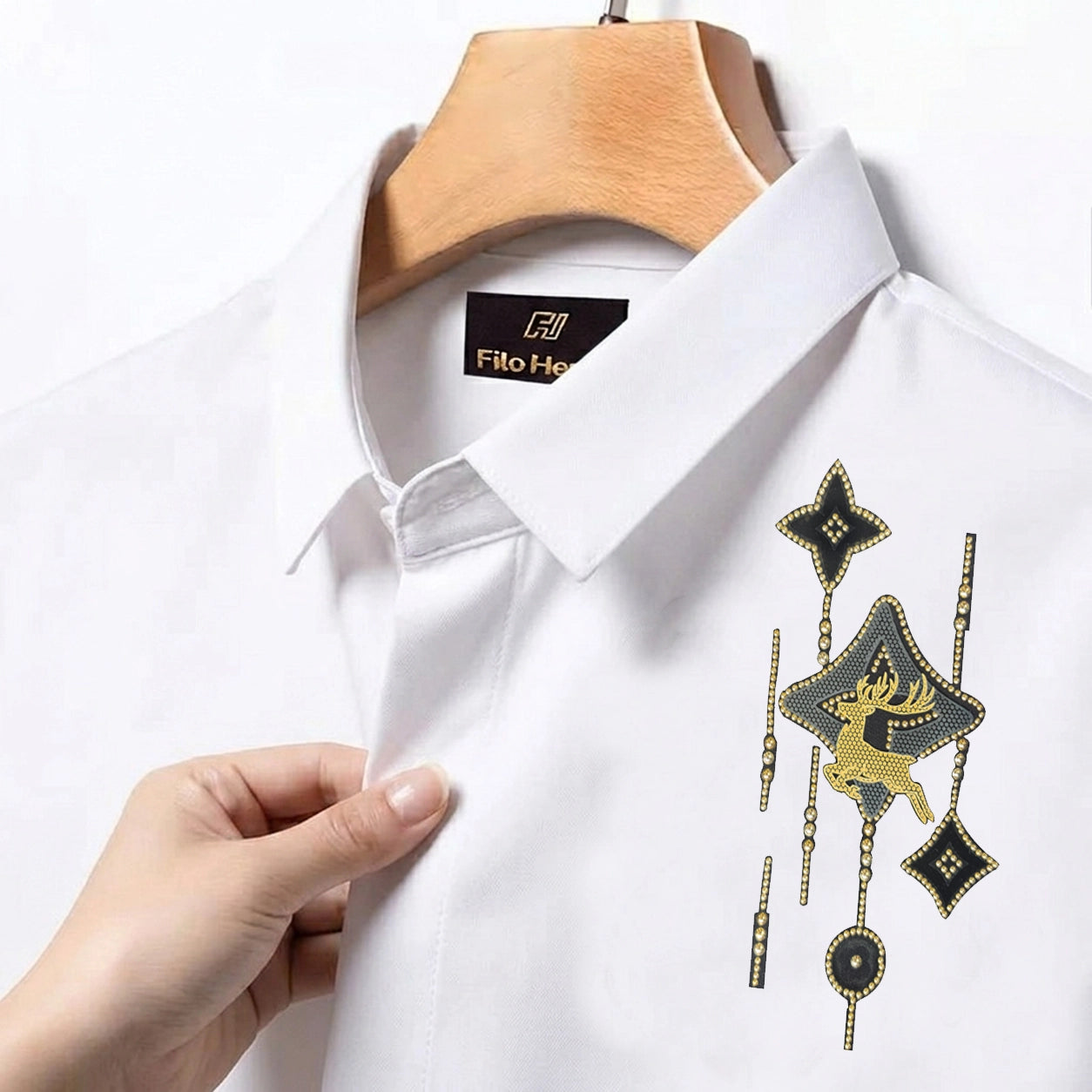Deer Embroidery Party Shirts | Club Wear | White