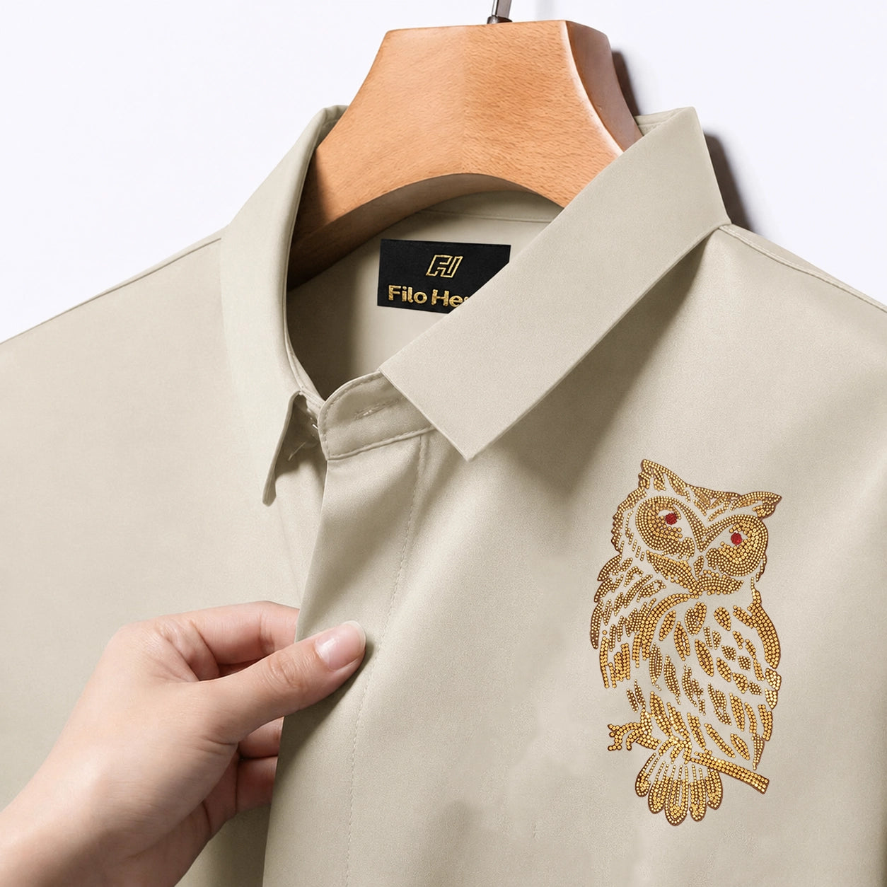 PARTY SHIRTS FOR MEN | PREMIUM SHIRTS | CLUB SHIRTS OWL Embroidery-Cream