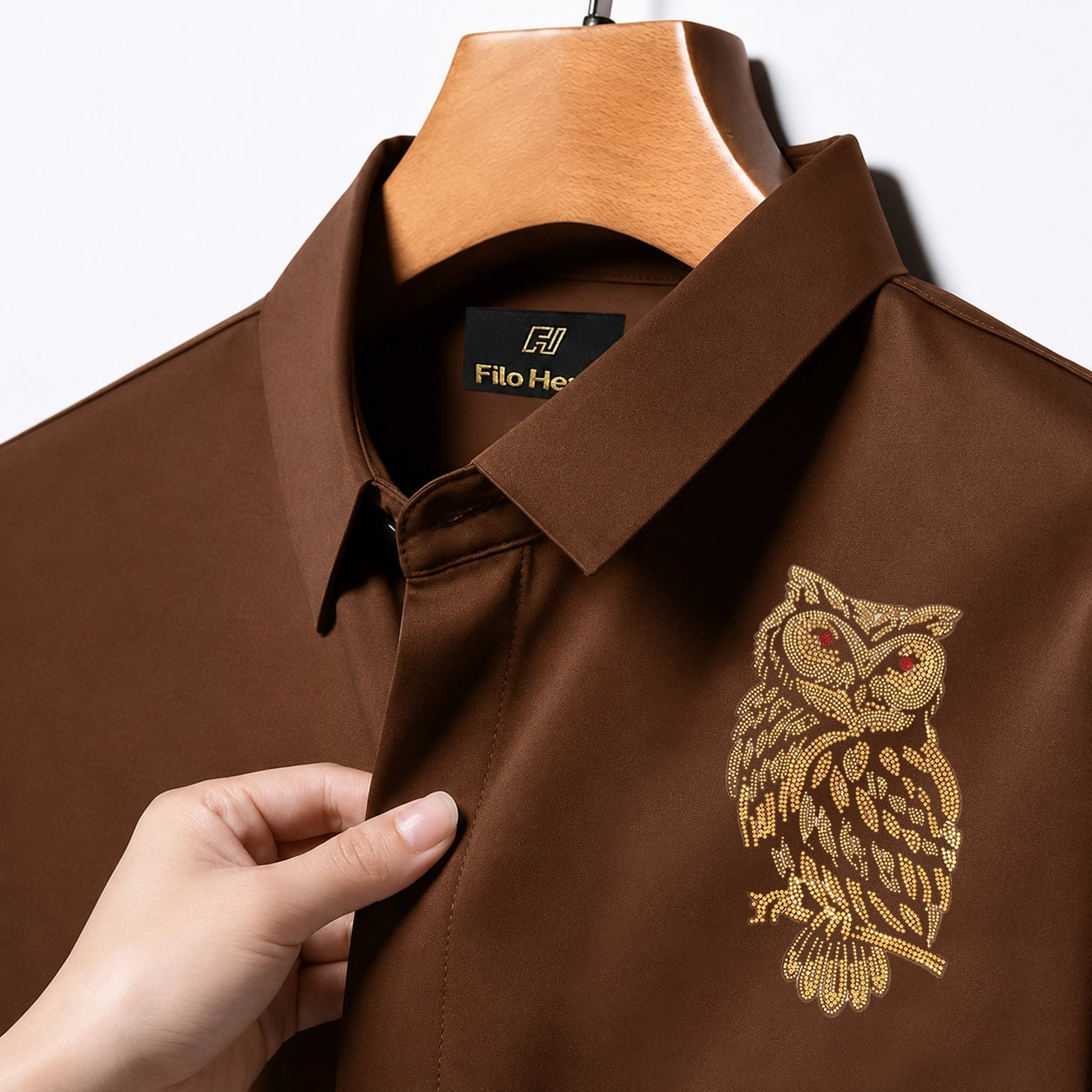 PARTY SHIRTS FOR MEN | PREMIUM SHIRTS | CLUB SHIRTS OWL Embroidery-Brown