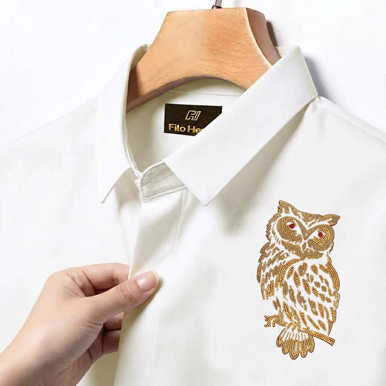 PARTY SHIRTS FOR MEN | PREMIUM SHIRTS | CLUB SHIRTS OWL Embroidery-White