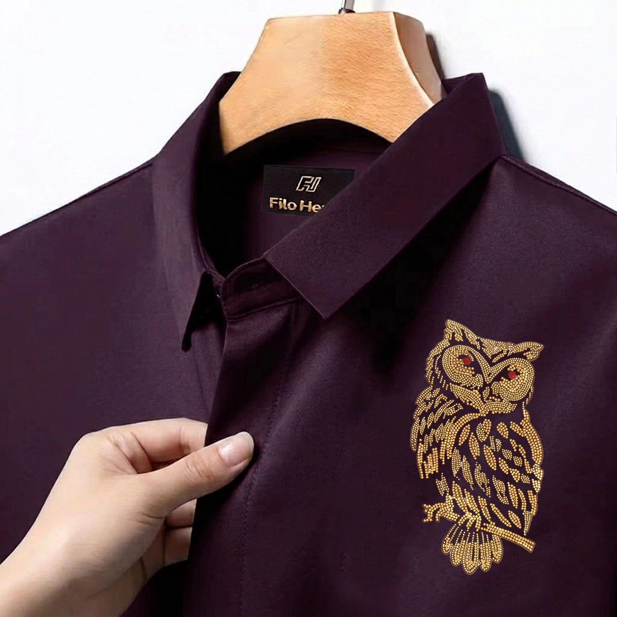 PARTY SHIRTS FOR MEN | PREMIUM SHIRTS | CLUB SHIRTS OWL Embroidery-Wine