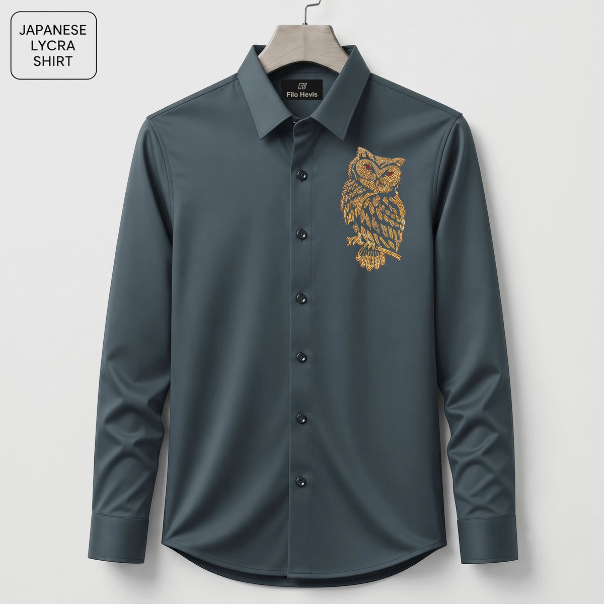 Owl Embroidery Party Shirts | Club Wear | Dark Grey
