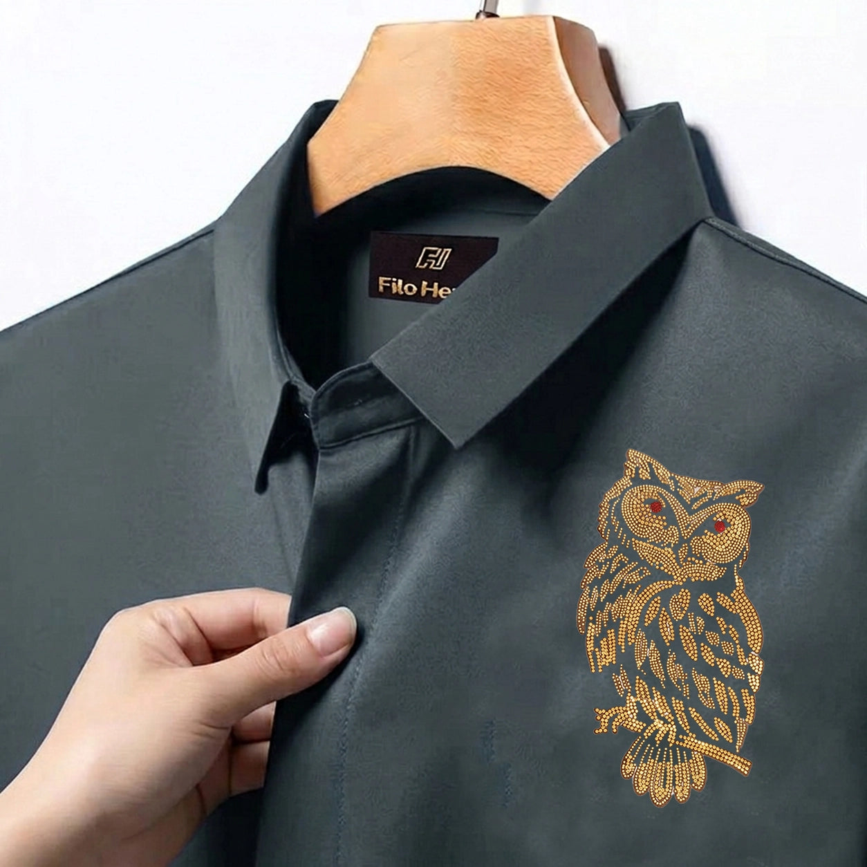 PARTY SHIRTS FOR MEN | PREMIUM SHIRTS | CLUB SHIRTS OWL Embroidery-Dark Grey