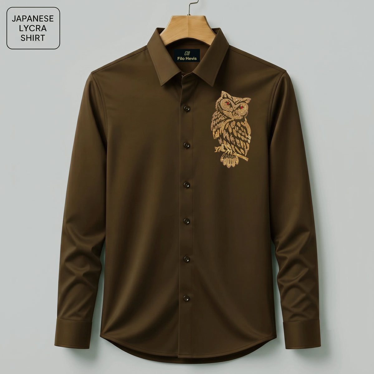 Owl Embroidery Party Shirts | Club Wear | Light Brown