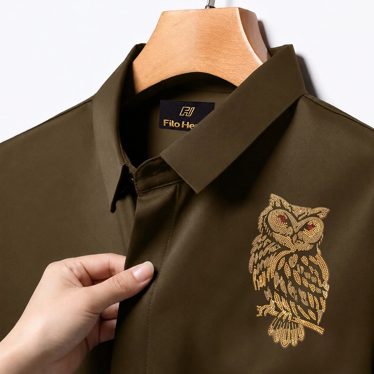 PARTY SHIRTS FOR MEN | PREMIUM SHIRTS | CLUB SHIRTS OWL Embroidery-Light Brown