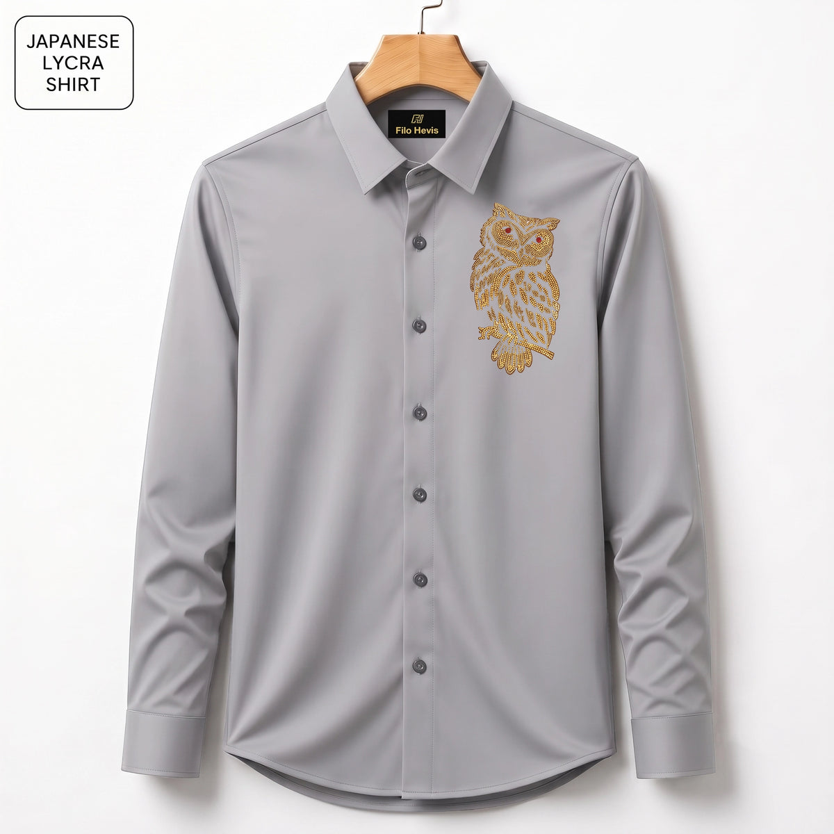 Owl Embroidery Party Shirts | Club Wear | Grey