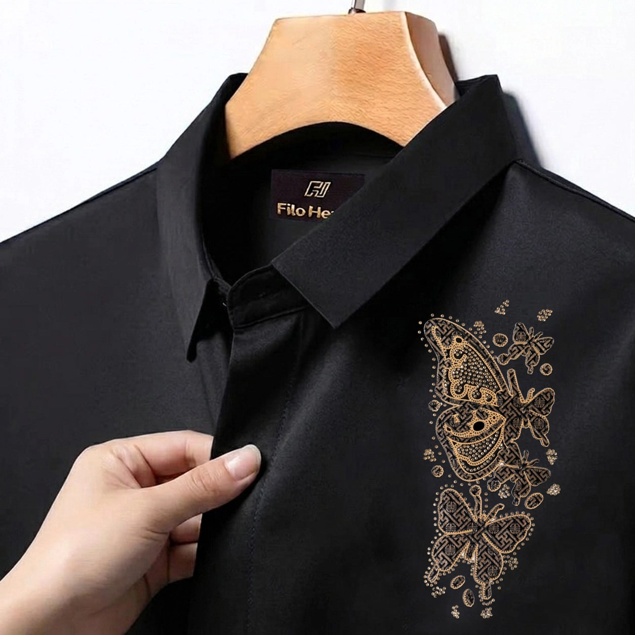 PARTY SHIRTS FOR MEN | PREMIUM SHIRTS | CLUB SHIRTS Butterfly Embroidery-Black