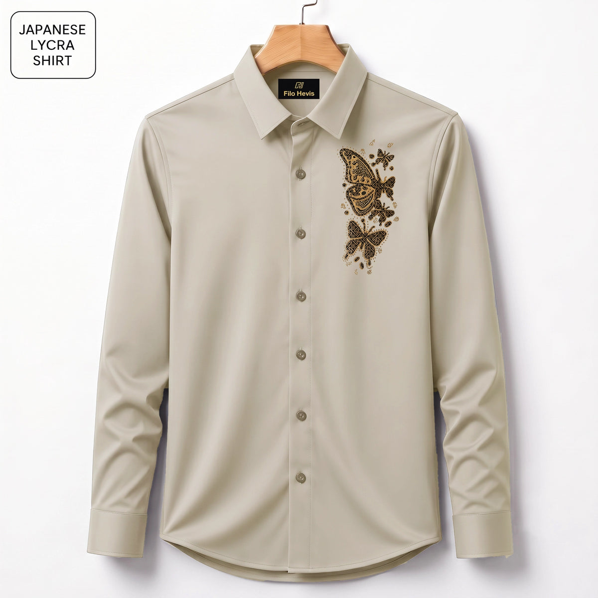 Butterfly Embroidery Party Shirts | Club Wear | Cream ( We Accept Only Prepaid For This Article )