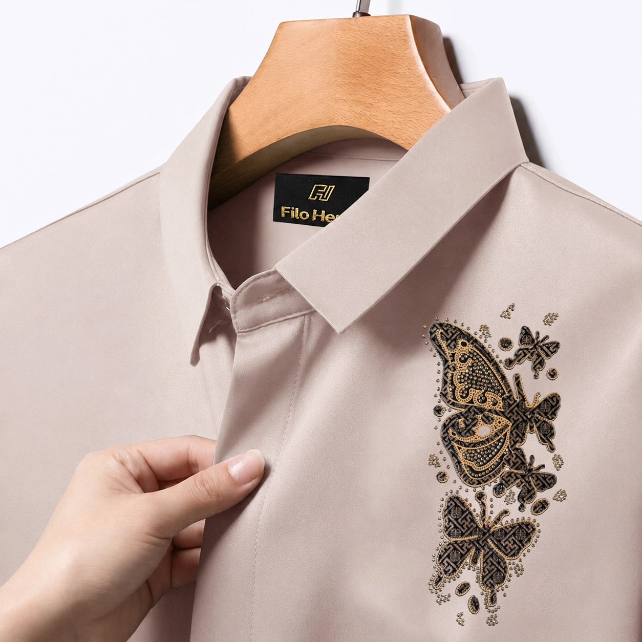 PARTY SHIRTS FOR MEN | PREMIUM SHIRTS | CLUB SHIRTS Butterfly Embroidery-Olive