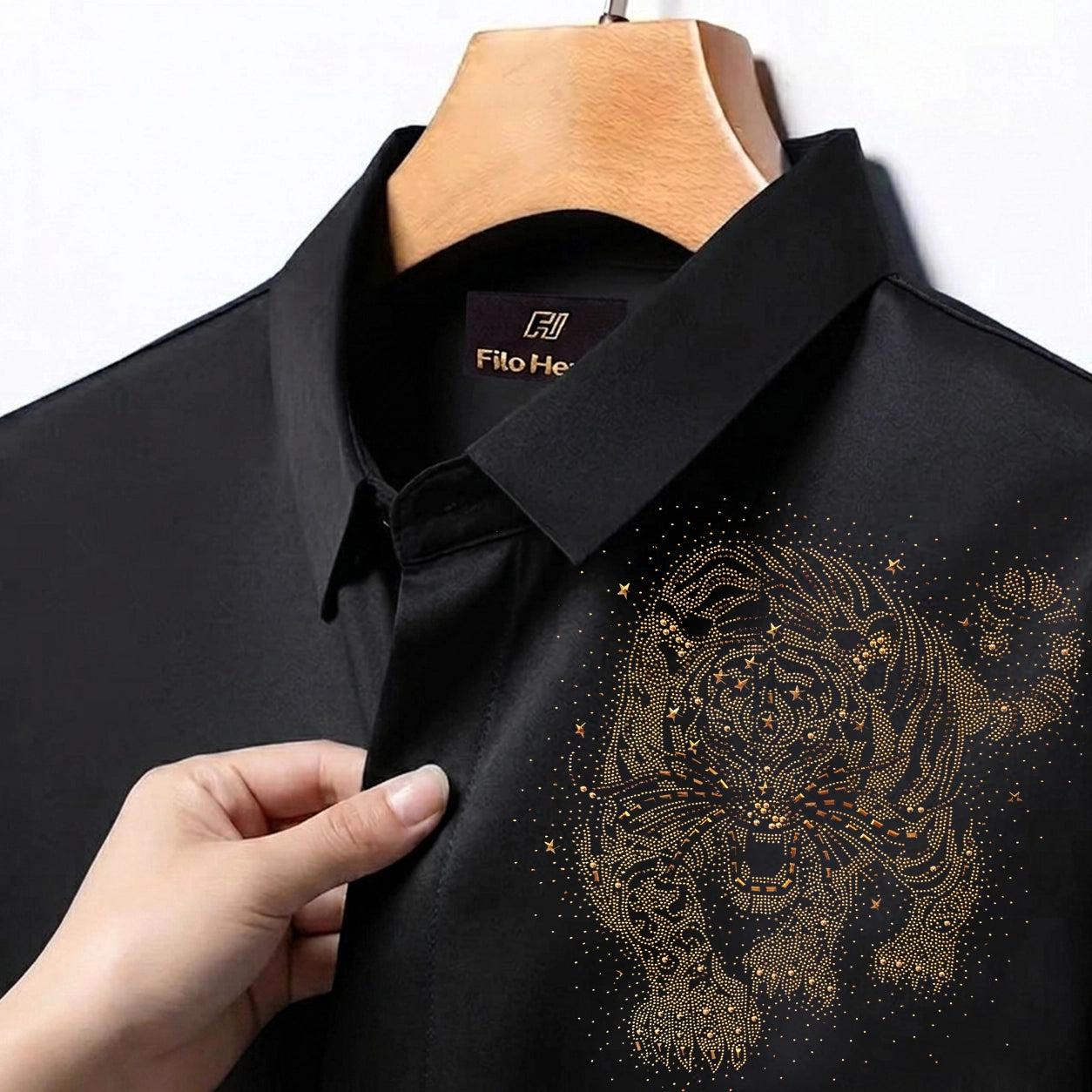 Tiger Embroidery Party Shirts | Club Wear | Black